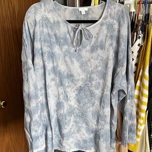 Pure Jill Light Blue Floral Blouse tie dye and embroidery